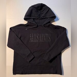 Allsaints Monochrome Spell out Big Logo Etie Pullover Men’s Black Hoodie Medium